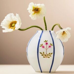 Anthropologie JOANNE FLORAL GLASS VASE Style No.  4554G934AA White/Blue Short
